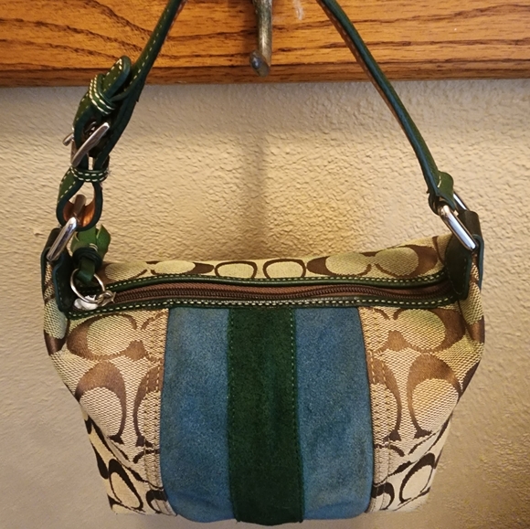 Coach Y2k Signature Canvas Blue Green Suede Ltd Ed F042-1598 - Picture 2 of 7